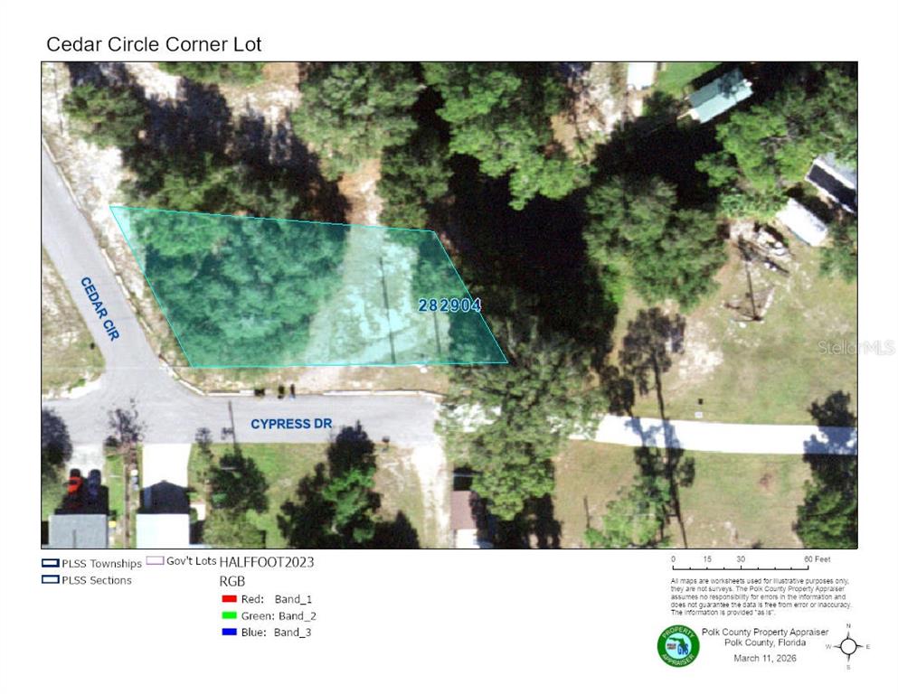 This is a map showing a vacant corner lot located at the intersection of two streets — CEDAR CIRCLE, LAKE WALES, FL