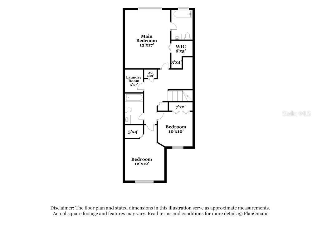 This is a floor plan showing a three-bedroom residential layout with a laundry room — 11510 84TH STREET CIRCLE E UNIT 102, PARRISH, FL