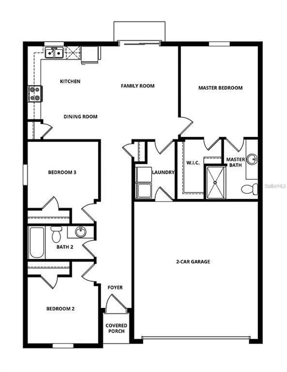 This floor plan shows a single-story home with three bedrooms, two bathrooms, and a garage — 632 TANGELO TERRACE, BABSON PARK, FL