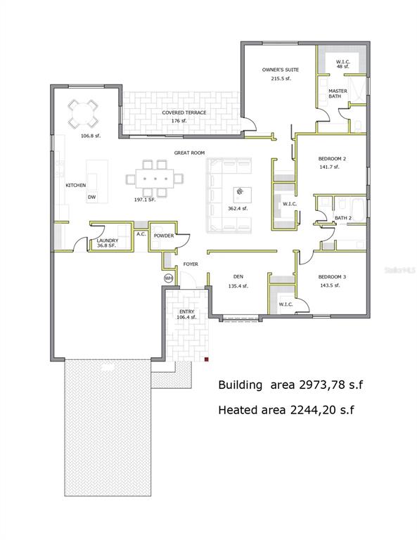 This is a floor plan for a single-story house with three bedrooms and a garage — 1821 MISSOURI ROAD NW, PALM BAY, FL