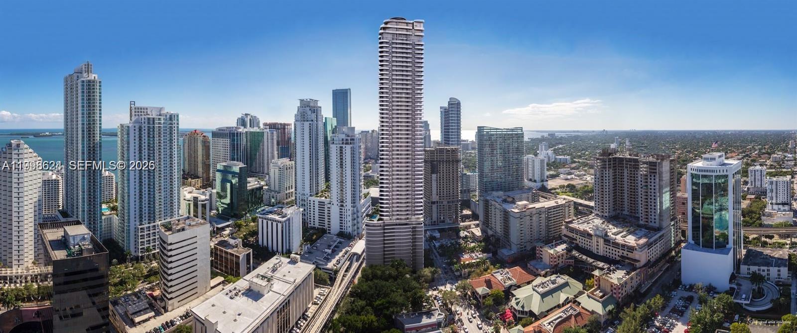 This is a rendering of a high-rise building in a dense urban skyline — 1000 Brickell Plz, Miami FL 33131, MIAMI, FL