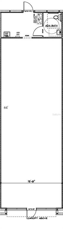 This floor plan shows a rectangular commercial space with an ADA bathroom and rear exit — 2055 S 30TH STREET, HAINES CITY, FL