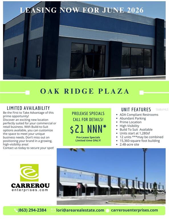 A modern commercial plaza building with blue and grey exterior walls and large glass windows — 2055 S 30TH STREET, HAINES CITY, FL
