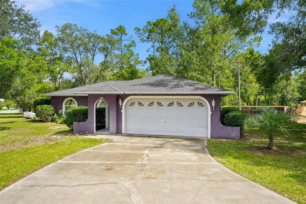 A purple single-story house with a white garage door and a concrete driveway — 1325 W SORRENTO DRIVE, CITRUS SPRINGS, FL