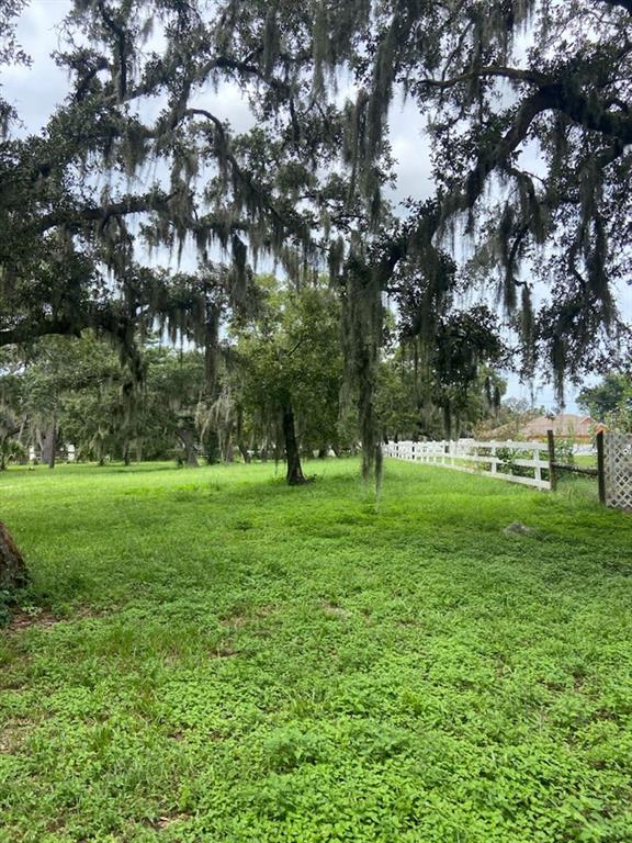 A grassy yard features large oak trees draped in Spanish moss and a white fence — 0 HILLTOP DRIVE, NEW PORT RICHEY, FL