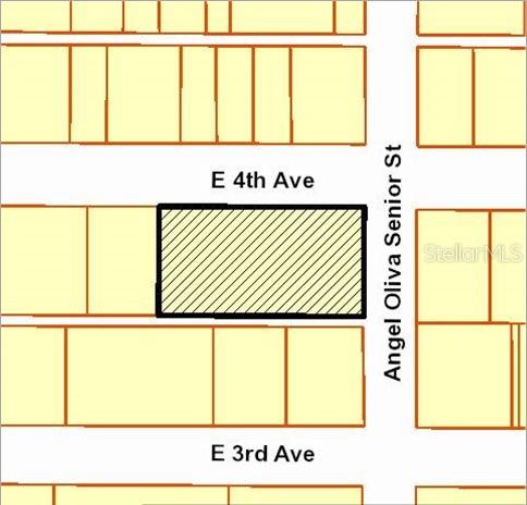 This is a map showing a rectangular parcel of land located on a street corner — 1715 E 4TH AVENUE, TAMPA, FL