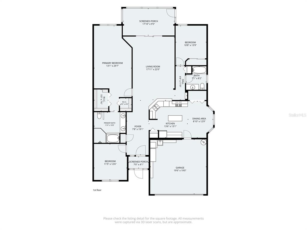 This is a floor plan of a single-story home with three bedrooms and a garage — 2208 WORTHINGTON GREENS DRIVE UNIT 2208, SUN CITY CENTER, FL