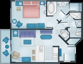 This floor plan shows a one-bedroom apartment with a balcony, kitchen, and bathroom — 1960 BROADWAY UNIT 56B, LAKE BUENA VISTA, FL