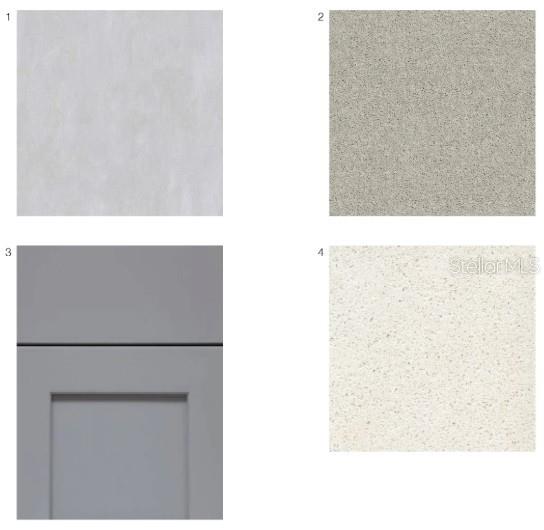 This image displays a collage of four material samples for home interior finishes — 2774 ARMADALE DRIVE, MOUNT DORA, FL