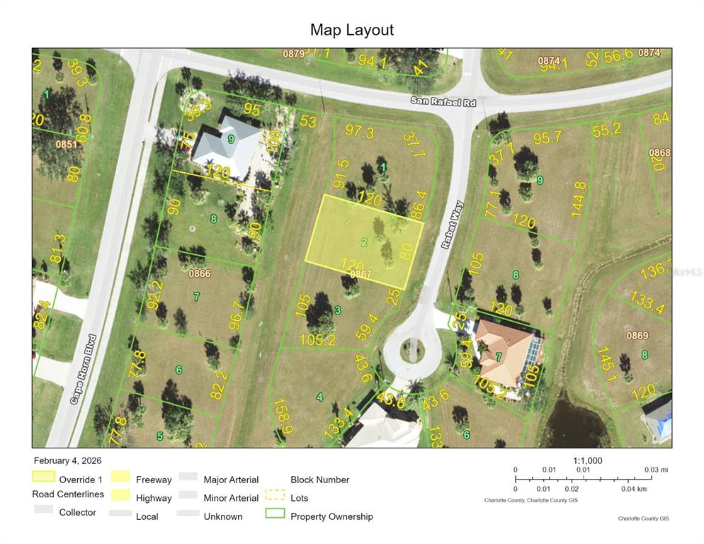 This is a map showing property lot lines and road layouts in a residential area — 16387 RABAT WAY, PUNTA GORDA, FL
