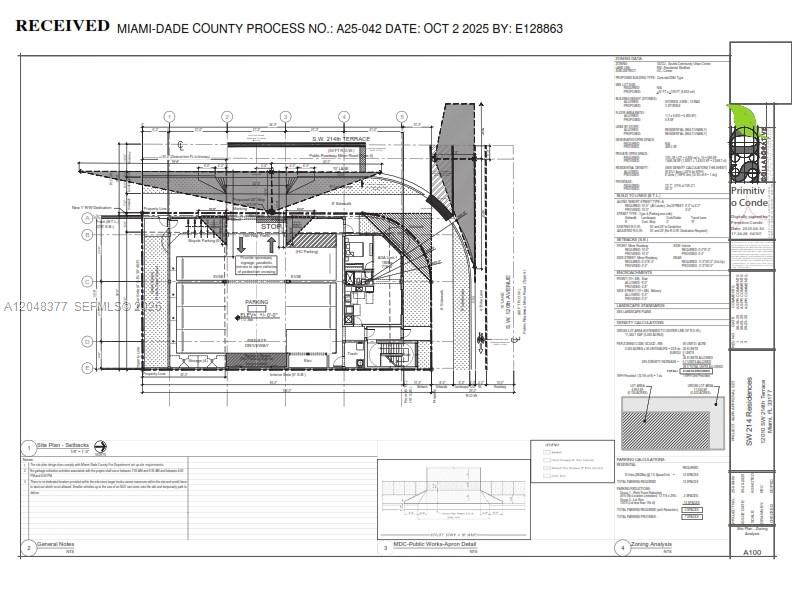 This is a site plan for a residential development project — 12010 SW 214th Ter, Miami FL 33177, MIAMI, FL