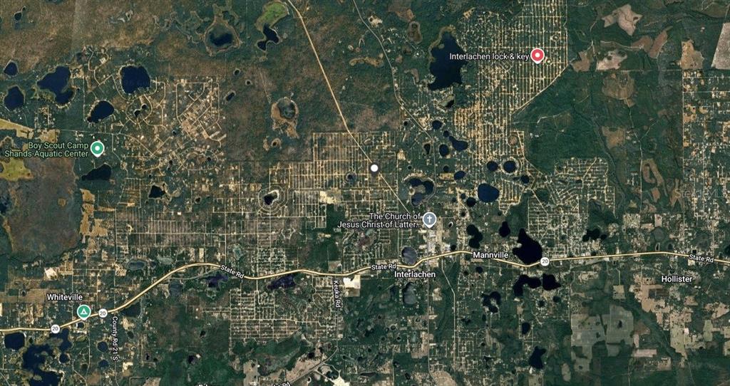 This is a satellite map view of the Interlachen, Florida area showing roads and lakes — 118 LINDA LANE, INTERLACHEN, FL