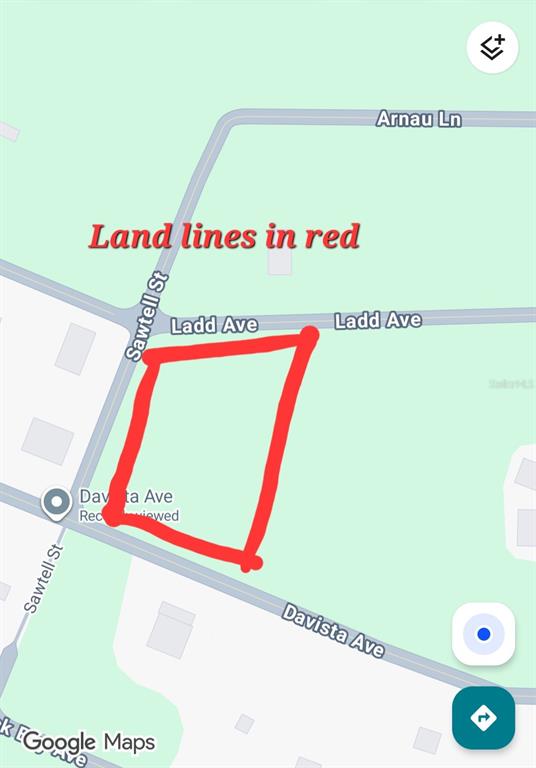 A map showing a vacant parcel of land outlined in red near street intersections — DAVISTA, NEW PORT RICHEY, FL
