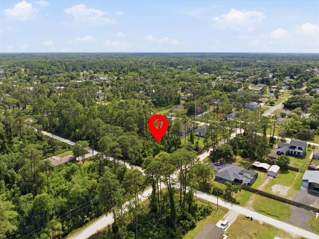 An aerial view shows a red location pin marking a wooded residential lot — 1490 10TH AVENUE, DELAND, FL