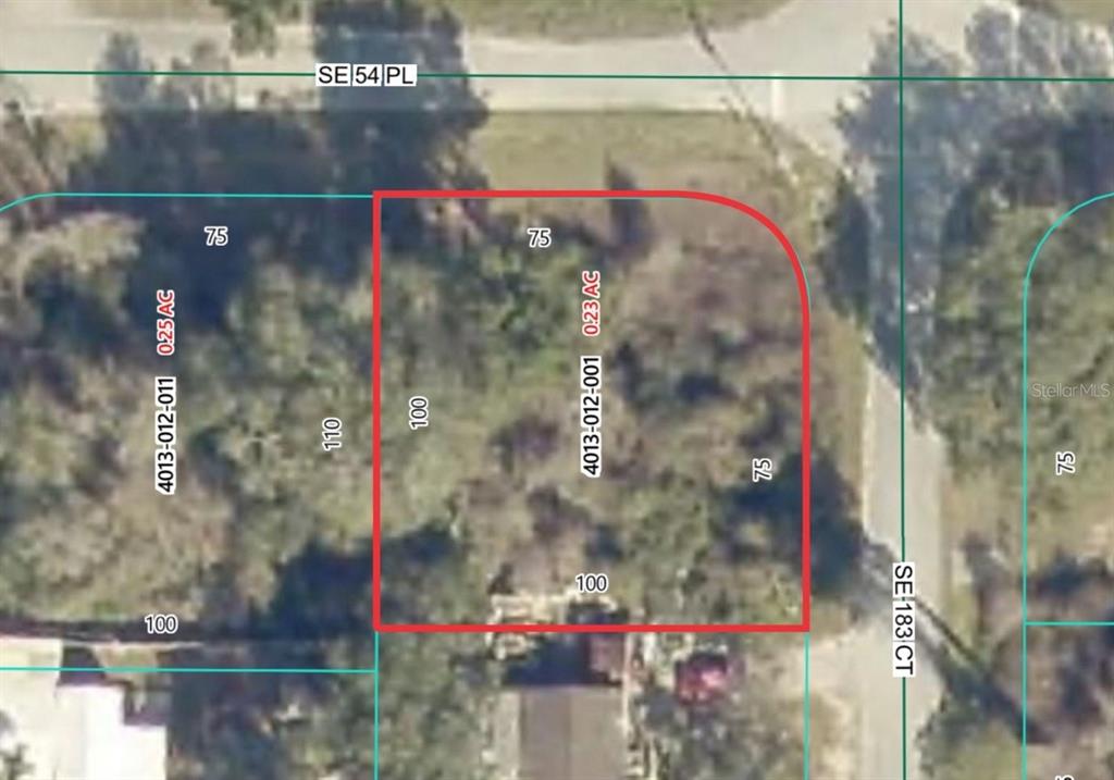 This is a map showing a vacant residential lot outlined in red — 5510 SE 183RD COURT, OCKLAWAHA, FL