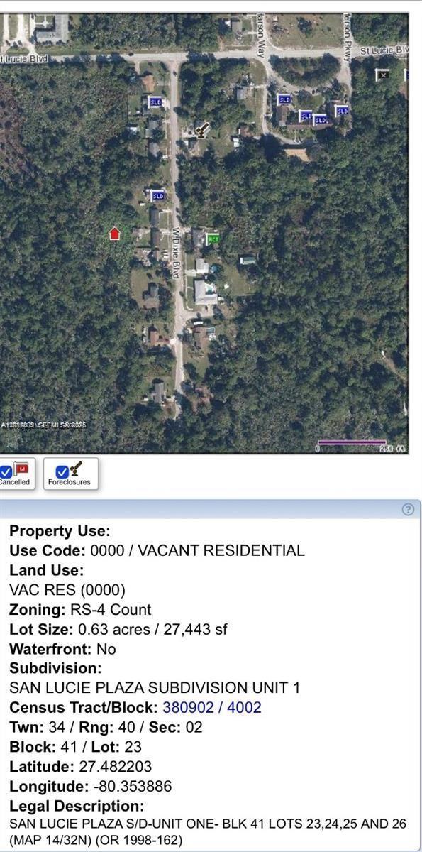 This is a satellite map showing a vacant residential lot in a wooded subdivision — Huron Way Huron Way, Fort Pierce FL 34946, FORT PIERCE, FL