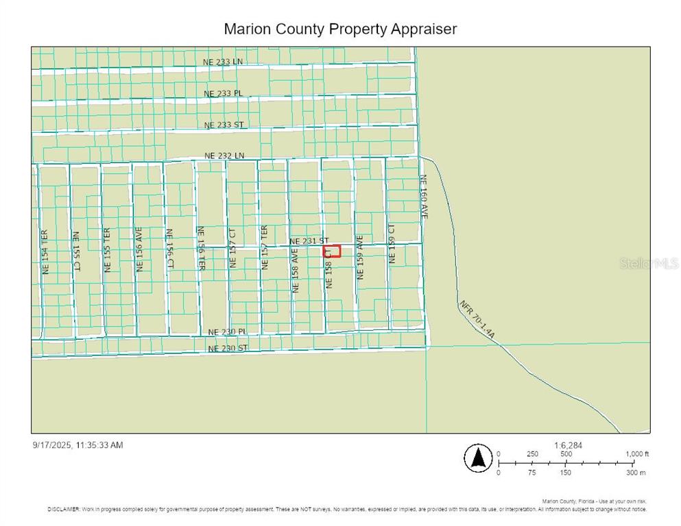 This is a property map showing land parcels and street names in Marion County, Florida — 23070 NE 155TH COURT, FORT MC COY, FL