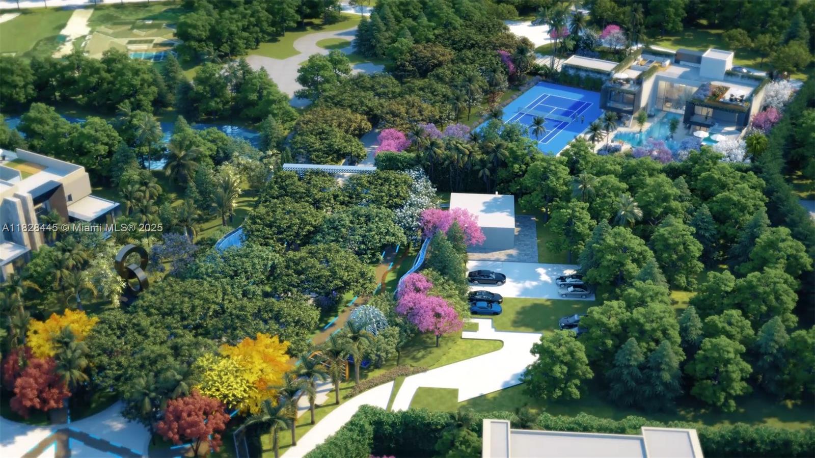 This is a digital rendering of a luxury estate featuring a tennis court and pool — 15307 Persimmon Ave, Delray Beach FL 33446, DELRAY BEACH, FL