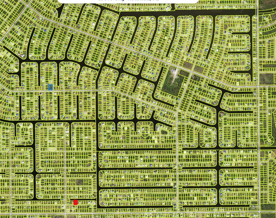 This is a satellite map view of a residential neighborhood with a dense canal network — 14408 FORT MYERS AVENUE, PORT CHARLOTTE, FL