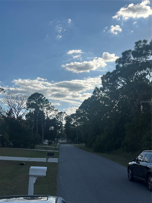 A paved residential street stretches toward a house in the distance under a cloudy sky — ALIBI TERRACE, NORTH PORT, FL