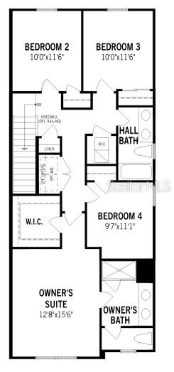This is a floor plan for the second level of a four-bedroom residential home — 221 SPINDLE PALM COVE, WINTER SPRINGS, FL