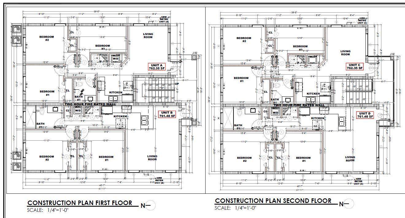 This is a floor plan showing the layout for two levels of a four-unit residential building — 1109 Wright Street, Riviera Beach FL 33404, RIVIERA BEACH, FL