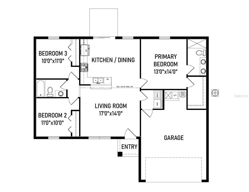 This is a floor plan for a three-bedroom, two-bathroom house with an attached garage — 3598 SW 151ST COURT, OCALA, FL