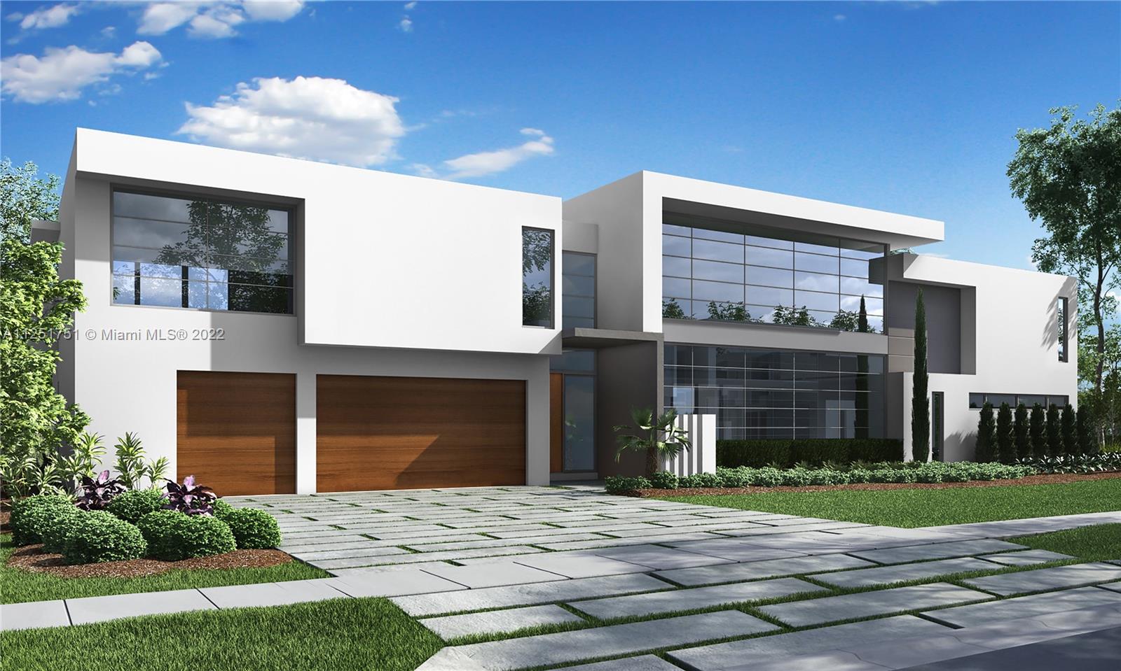 This is a digital rendering of a modern two-story house with a two-car garage — Worth Ave, Palm Beach FL 33463, PALM BEACH, FL
