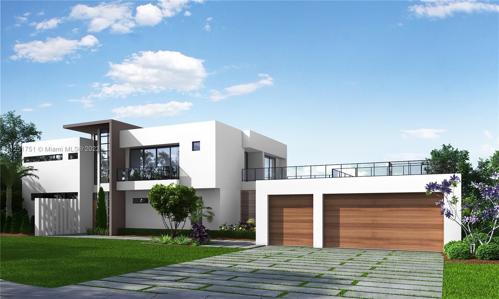 This is a rendering of a modern two-story house with a flat roof and garage — Worth Ave, Palm Beach FL 33463, PALM BEACH, FL