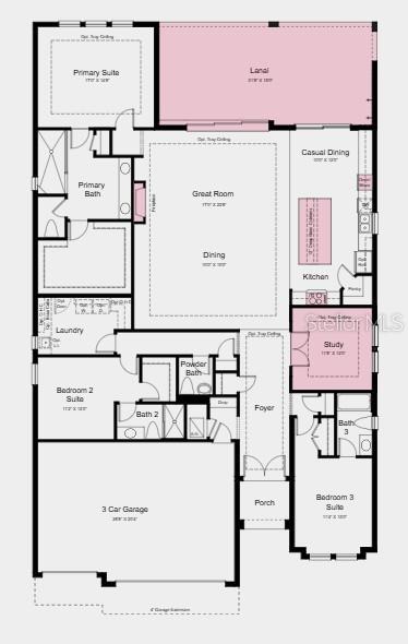This is a floor plan for a single-story house with three bedrooms and a garage — 10535 ECLIPSE STREET, SARASOTA, FL