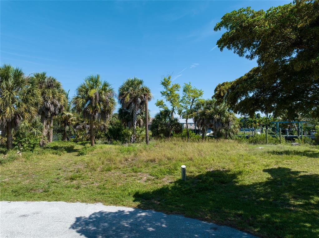 A grassy, undeveloped lot features several palm trees and a view of a canal — 19188 NEW HAVEN COURT, PORT CHARLOTTE, FL