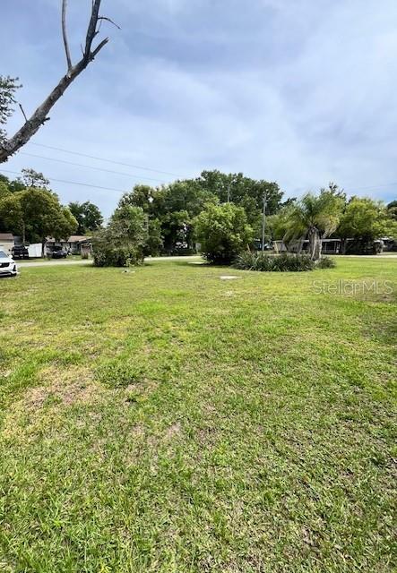 A grassy, vacant lot is surrounded by trees and neighboring houses under a cloudy sky — 4741 18TH STREET, ZEPHYRHILLS, FL