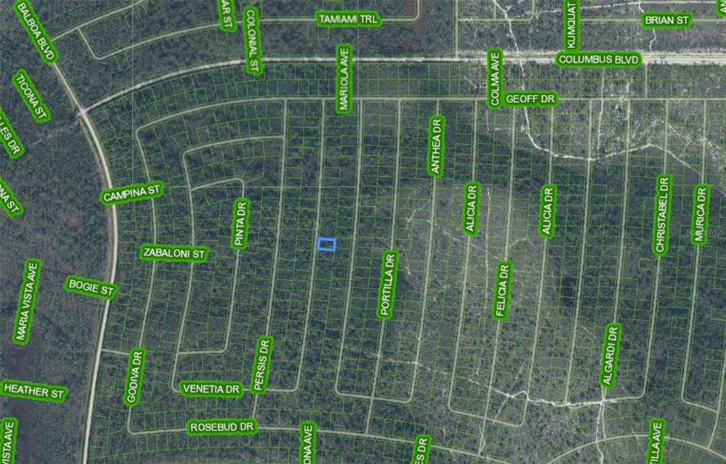 This is a satellite map showing a highlighted plot of land within a residential grid — 6840 VENETIA DRIVE, SEBRING, FL