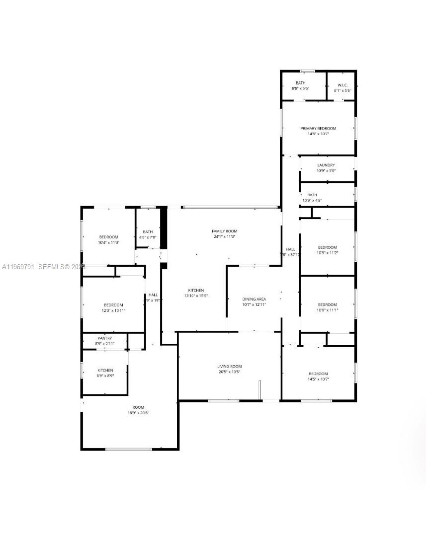 This is a floor plan for a multi-bedroom residential property — 5300 Grant St, Hollywood FL 33021, HOLLYWOOD, FL