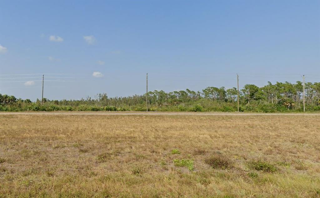 A flat, grassy vacant lot sits in front of a line of trees and utility poles — 12076 SEA-ROBIN LANE, PLACIDA, FL