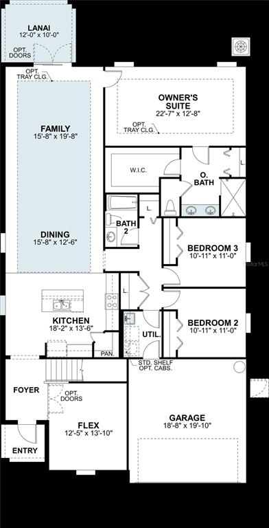 This is a floor plan for a single-story house featuring three bedrooms and a garage — 38310 TOBIANO LOOP, DADE CITY, FL