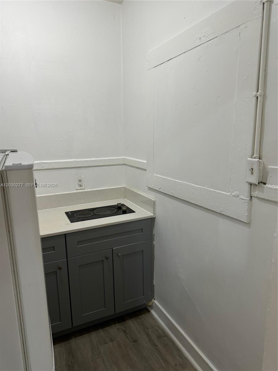 A small kitchen area features gray cabinets, a white countertop, and a two-burner electric cooktop — 1552 SW 2nd St # 3, Miami FL 33135, MIAMI, FL