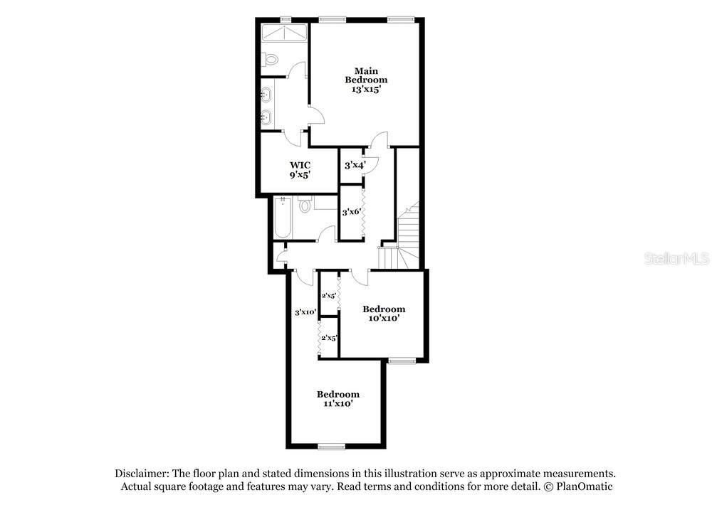 This is a floor plan showing the layout of a three-bedroom residential unit — 1310 E 10TH STREET, APOPKA, FL