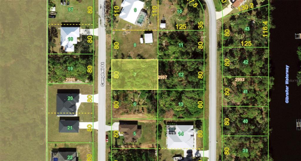 This is a map showing a highlighted vacant residential lot among other numbered properties — 1158 CAMPBELL STREET, PORT CHARLOTTE, FL