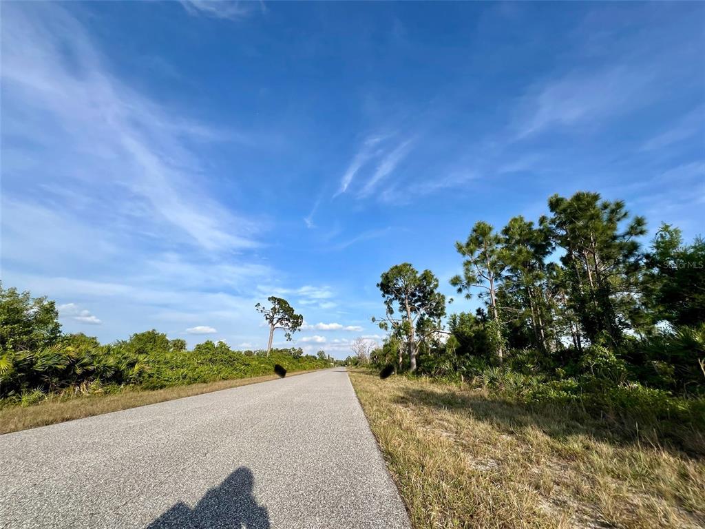 A paved road stretches into the distance through a landscape of trees and brush — 12069 ABRAMS AVENUE, PORT CHARLOTTE, FL