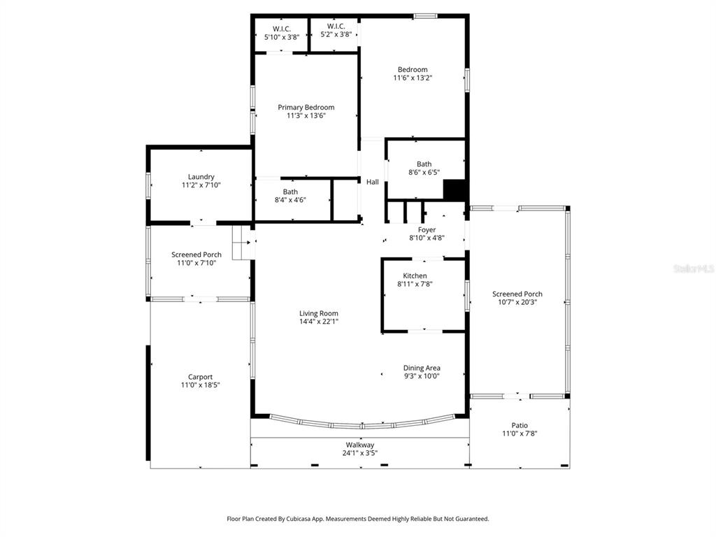 This is a floor plan of a house featuring two bedrooms, a carport, and porches — 12045 FORMOSA STREET, BROOKSVILLE, FL