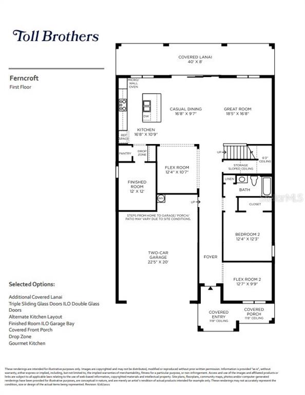 This is a floor plan for the first level of a Toll Brothers Ferncroft home — 3686 ARBORDALE LOOP, SANFORD, FL