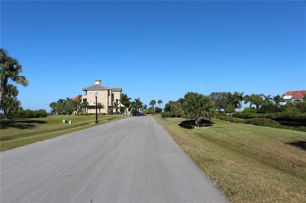 A paved road leads toward a large multi-story house surrounded by palm trees and landscaping — 4557 HARBORPOINTE DRIVE, PORT RICHEY, FL