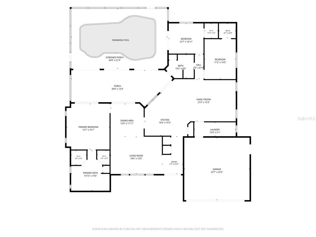 This floor plan shows a house with a primary suite, two bedrooms, and a swimming pool — 339 BARCELONA STREET, PUNTA GORDA, FL