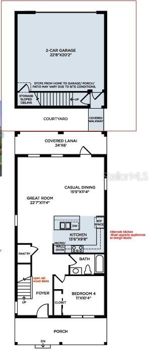 This floor plan shows the first level of a home with a garage and courtyard — 13062 SUNSET GARDEN LANE, WINTER GARDEN, FL