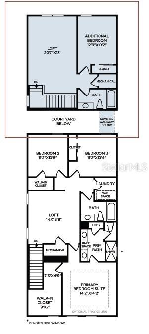 This is a two-level floor plan showing a primary suite, multiple bedrooms, lofts, and bathrooms — 13062 SUNSET GARDEN LANE, WINTER GARDEN, FL