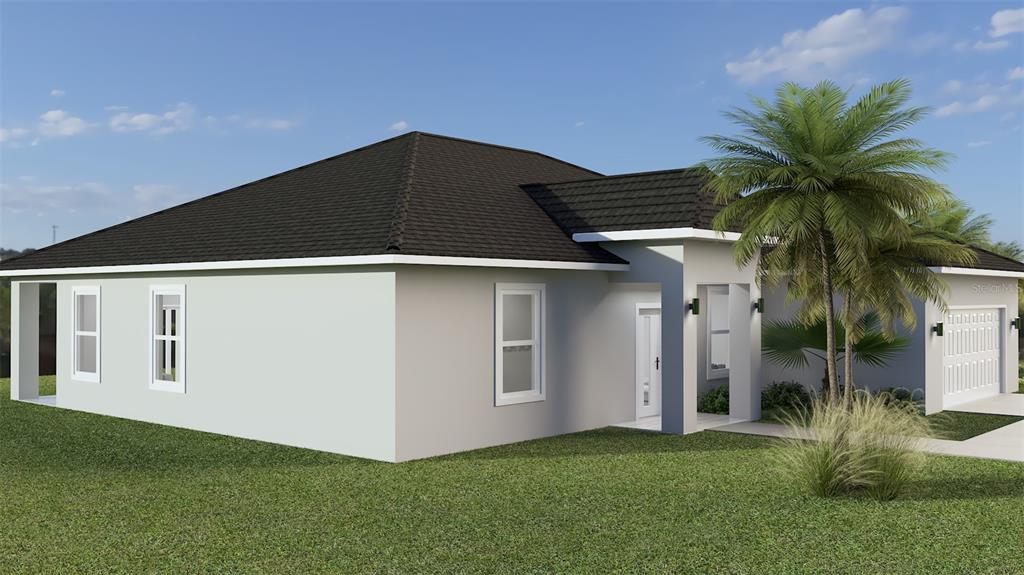 This is a digital rendering of the exterior of a single-story house with a garage — 6828 NEDA STREET, SEBRING, FL