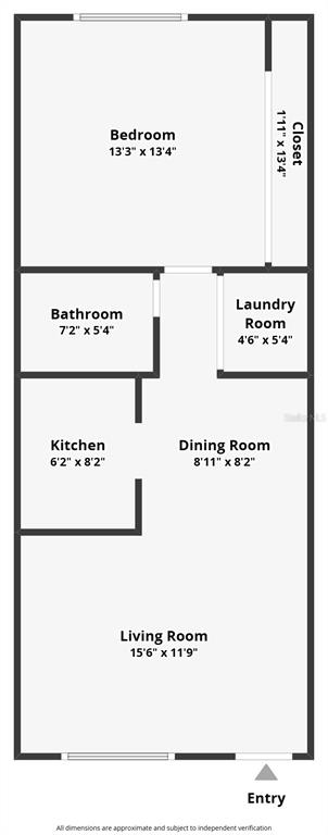 This is a floor plan for a one-bedroom apartment with a living room and kitchen — 2442 ENTERPRISE ROAD UNIT 6, CLEARWATER, FL