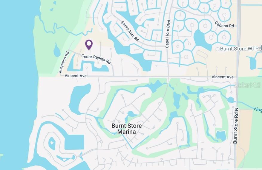 This is a map showing the location of a property near Burnt Store Marina — 17451 MEDILLIN COURT, PUNTA GORDA, FL