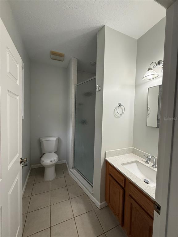A bathroom features a toilet, a glass-enclosed shower, and a vanity with a white countertop — 325 W JEAN STREET, TAMPA, FL